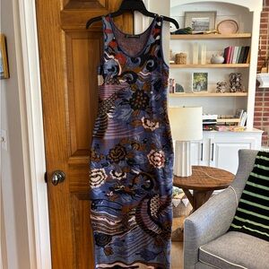 Peruvian Connection Sleeveless Pima Cotton Sheath Dress in Blue, Brown, White